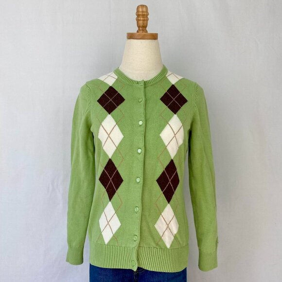 Lime Green Argyle Button Up Cardigan - Picture 2 of 5